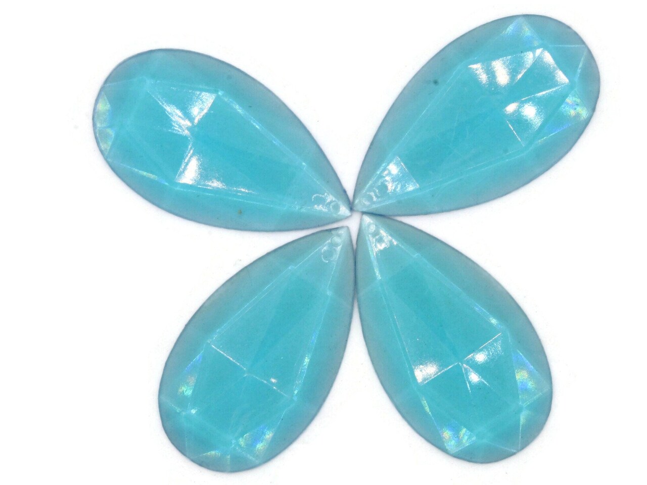4 50mm Faceted Teardrop Bright Sky Blue Vintage West German Plastic Cabochons